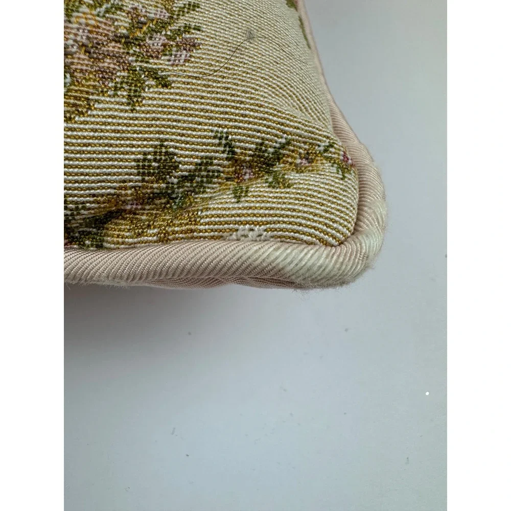 Vintage Floral Tapestry Throw Pillow Pastoral Cottage Scene Pink Roses 11x8.5